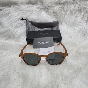 Mens SunglassesZenottic Mens Eyewear. Round Polorized Dark Green Lens